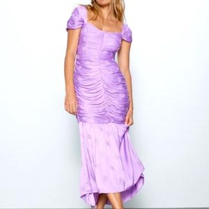 Zara Lilac Satin Draped Midi Dress